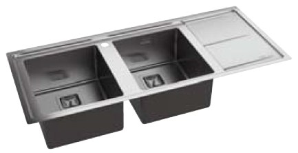 حوض Whirlpool FS 1151 IXL ستانلس ستيل مستطيل علوي بـ 2 وعاء ولوح تصريف