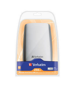 Verbatim 250GB USB 2.0 Portable HDD external hard drive 5400 RPM 2.5" Silver