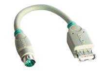 Lindy USB - PS/2 Port Adapter PS2-kablar 0,15 m 6-p Mini-DIN USB A Grå