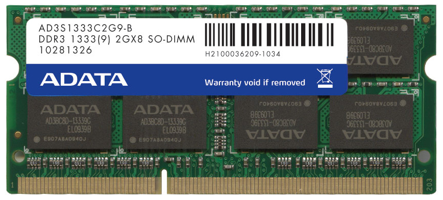 ADATA AD3S1333B2G9 memory module 2 GB 1 x 2 GB DDR3 204-pin SO-DIMM