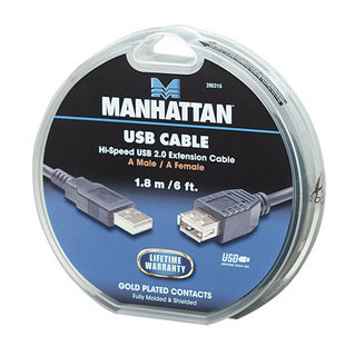 كابل تمديد USB Manhattan 390316، 1.8 متر، أسود