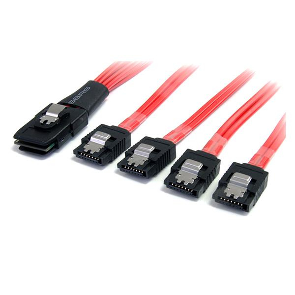 StarTech.com 1m Serial Attached SCSI SAS Cable - SFF-8087 to 4x Latching SATA SAS cable (SAS8087S4100) - SATA / SAS cable - Serial ATA 150/300/600 - 4-Lane - SATA (R) to 36 pin 4i Mini MultiLane (P) - 1 m - latched - red