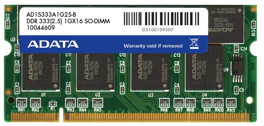 ADATA AD1S333A1G25-R memory module 1 GB 1 x 1 GB DDR 200-pin SO-DIMM