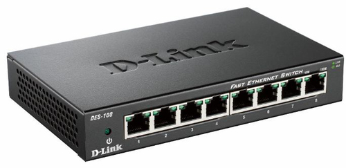 D Link DES 108 8 Port Fast Ethernet Unamanaged Metal Housing Desktop Switch