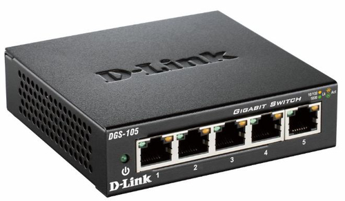 D Link DGS 105 5 Port Gigabit Ethernet Unmanaged Metal Housing Desktop Switch