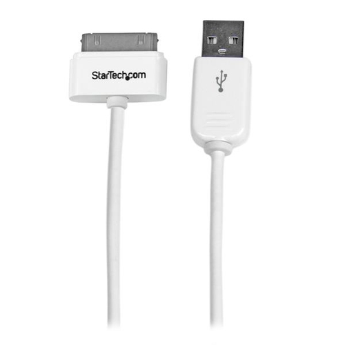 StarTechcom Cable Cargador 1m Conector Escalonado Dock Connector 30 Pines de Apple a USB 20 iPod iPhone y iPad USB A - Blanco - Adaptador de carga/datos - Apple Dock macho a USB macho - 1 m - blanco - para P/N ST73007UA - USB2ADC1M