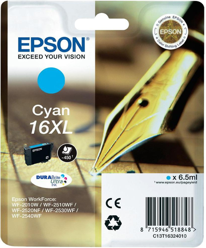 Epson 16XL Pen and Crossword Cyan High Yield Ink Cartridge 6.5ml - C13T16324012