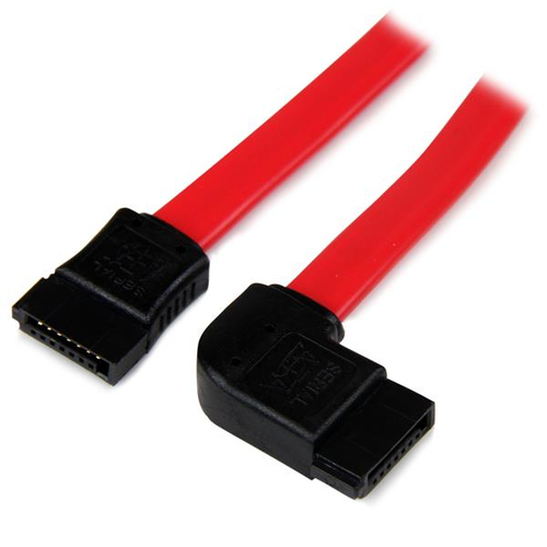 CABLE 45CM SATA SERIAL ATA ROJO ACODADO ANGULO IZQUIERDA UPC 0065030849210 - SATA18LSA1