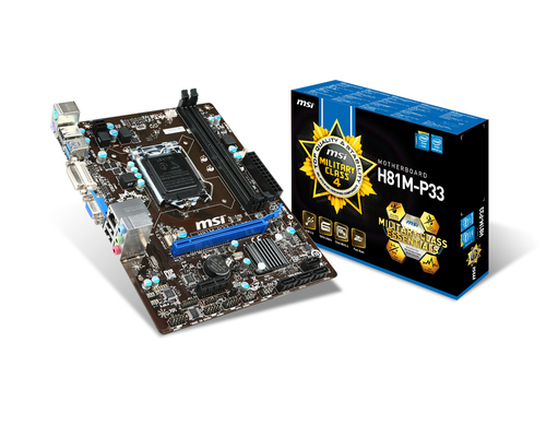 Мат плата msi h81m-p33 <s1150, ih81, 2*ddr3, pci-e16x, svga, dvi, sata iii, gb lan, matx, retail> (4719072307950)