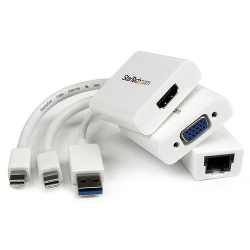 MACAMDPGBK StarTechcom Juego de Adaptadores para MacBook Air - Mini DisplayPort a VGA / HDMI - USB 30 a Red Ethernet Gigabit RJ45 - Paquete de accesorios para portátil - blanco