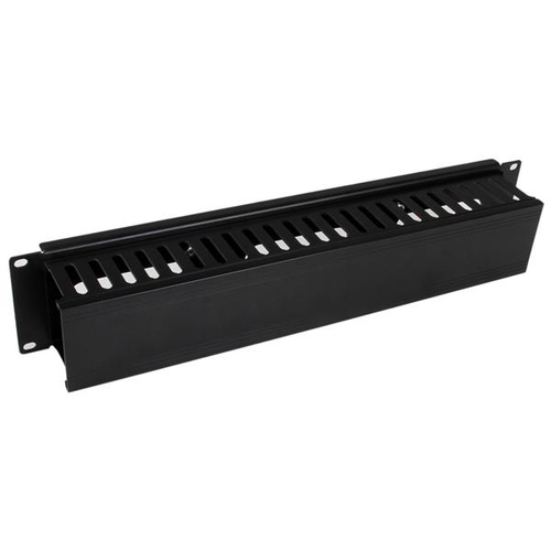 StarTechcom Panel Canaleta Horizontal de 2U con Cubierta para Gestión de Cableado en Racks y Perforaciones Laterales Fingers - Panel de organización de cables para bastidor - negro - 2U - 19 - para P/N RACK-18U-20-WALL-OA RACK-21U-20-WALL-OA RK3236BKF RK4236BKB RKQMCAB12V2 - CMDUCT2U