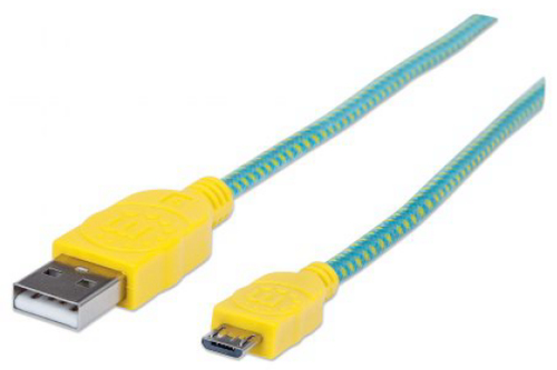 394000 Cable Manhattan USB Micro-B Alta Velocidad con Recubrimiento Textil 1m Color Turquesa-Amarillo