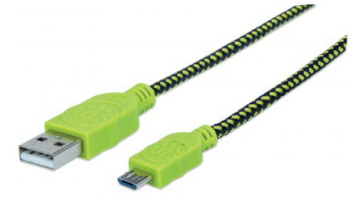 CABLE USB V2 A-MICRO B BLISTER  TEXTIL 10M NEGRO/VERDE - 394062