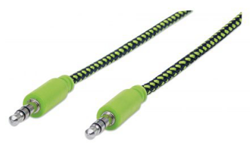 Cable Manhattan Audio Estéreo con Recubrimiento Textil 3.5mm 1m Color Negro-Verde - 394130