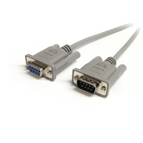 THIS 9-PIN STRAIGHT THROUGH SERIAL CABLE FEATURES A DB9 MALE CONNECTOR AND A DB9