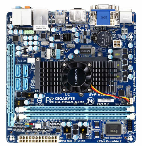 Placa base de escritorio Gigabyte Ultra Durable 3 GA-E350N-USB3 - Chipset AMD - AMD E350 de doble núcleo (2 núcleos) - GA-E350N-USB3