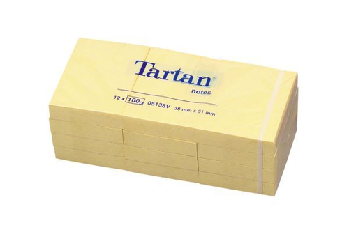 3M Post-it Tartan 38 x 51mm (4 x 45) kleebisetikett Kollane 12 tk