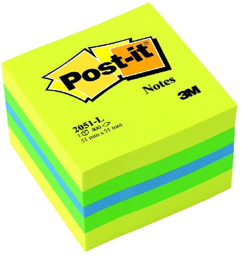 3M Post-it 51 x 51mm (400) kleebisetikett Roheline, Türkiis, Kollane
