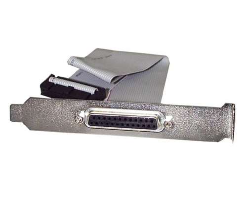THIS 25-PIN PARALLEL TO 25-PIN HEADER SLOT PLATE FEATURES ONE DB25 FEMALE CONNEC