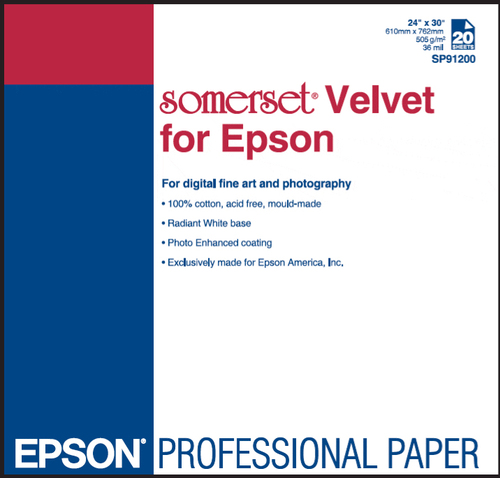 EPSON SOMERSET VELVET - PAPER - COTTON RAG PAPER - 24 IN X 30 IN - 505 G/M2 -20